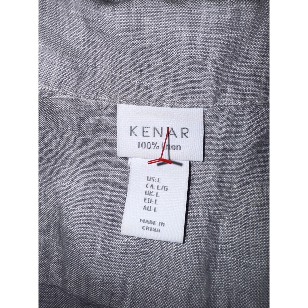 Kenar Gray 100% Linen Woven Shirt Dress Sz Large Collared MOP buttons Pockets - Picture 5 of 9